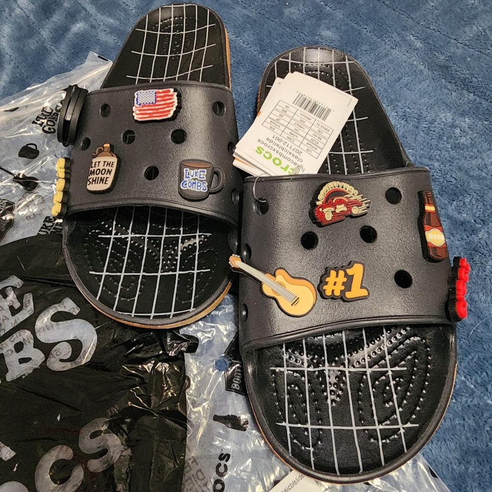 Black Slide Sandals with Fun Patches